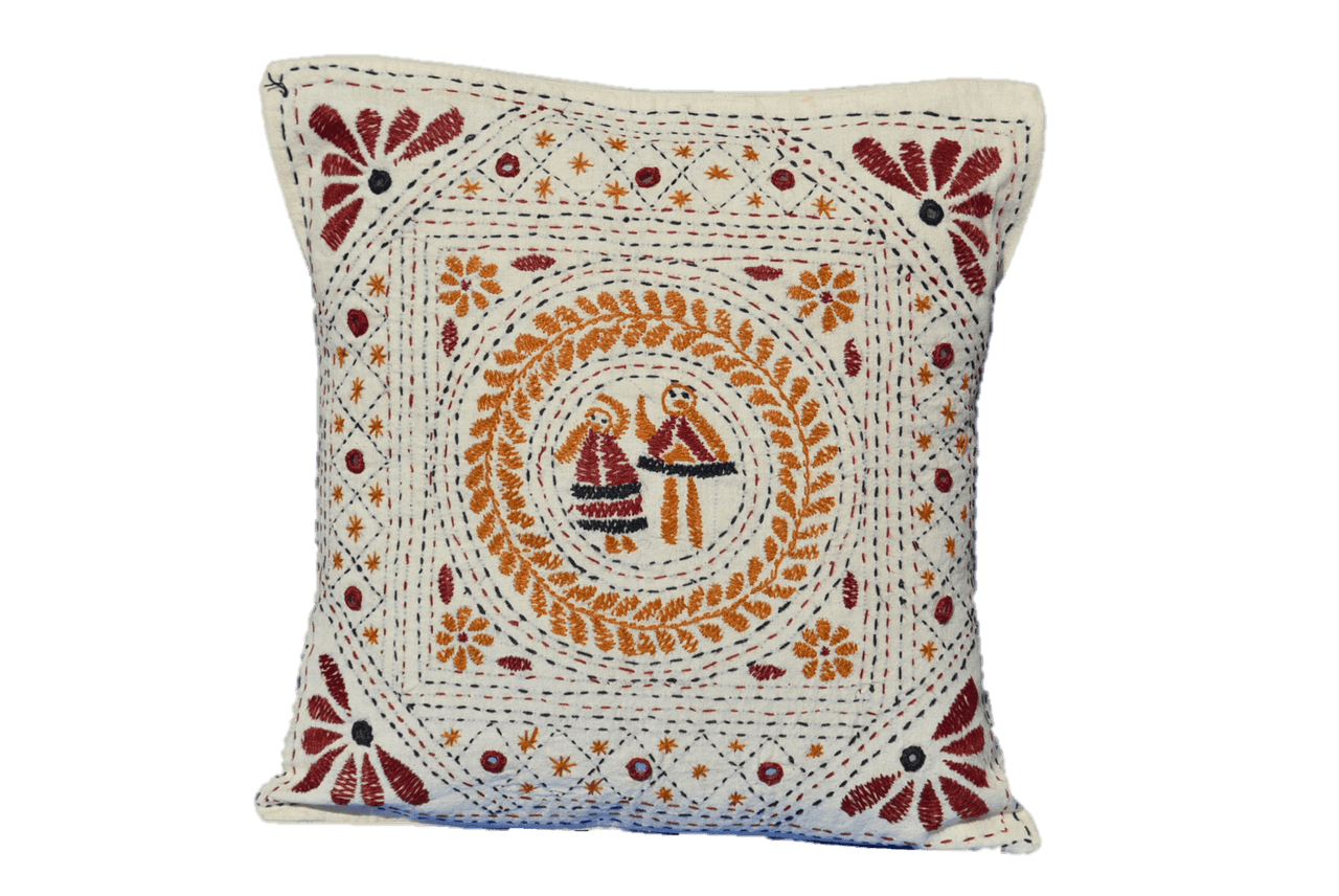 Western India Hand Embroidered Mirror Dance Pillow