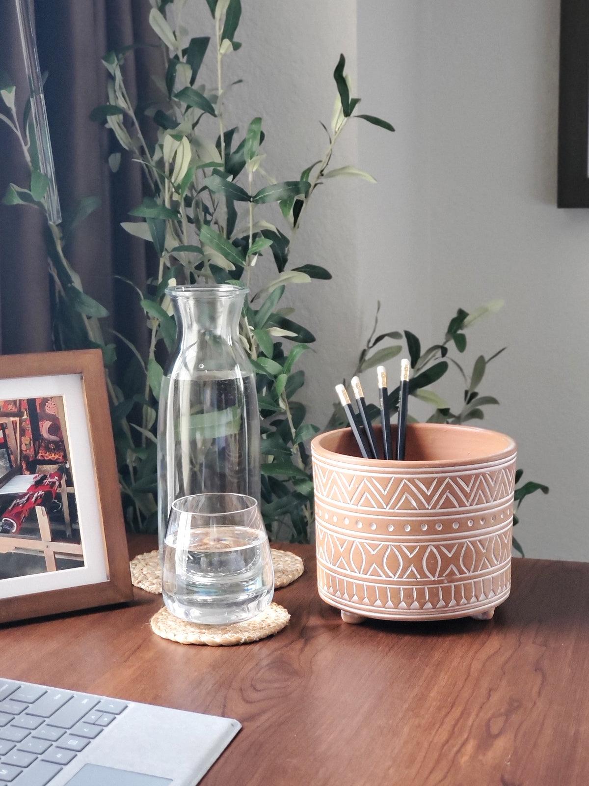 Hand Etched Terracotta Pot - Small