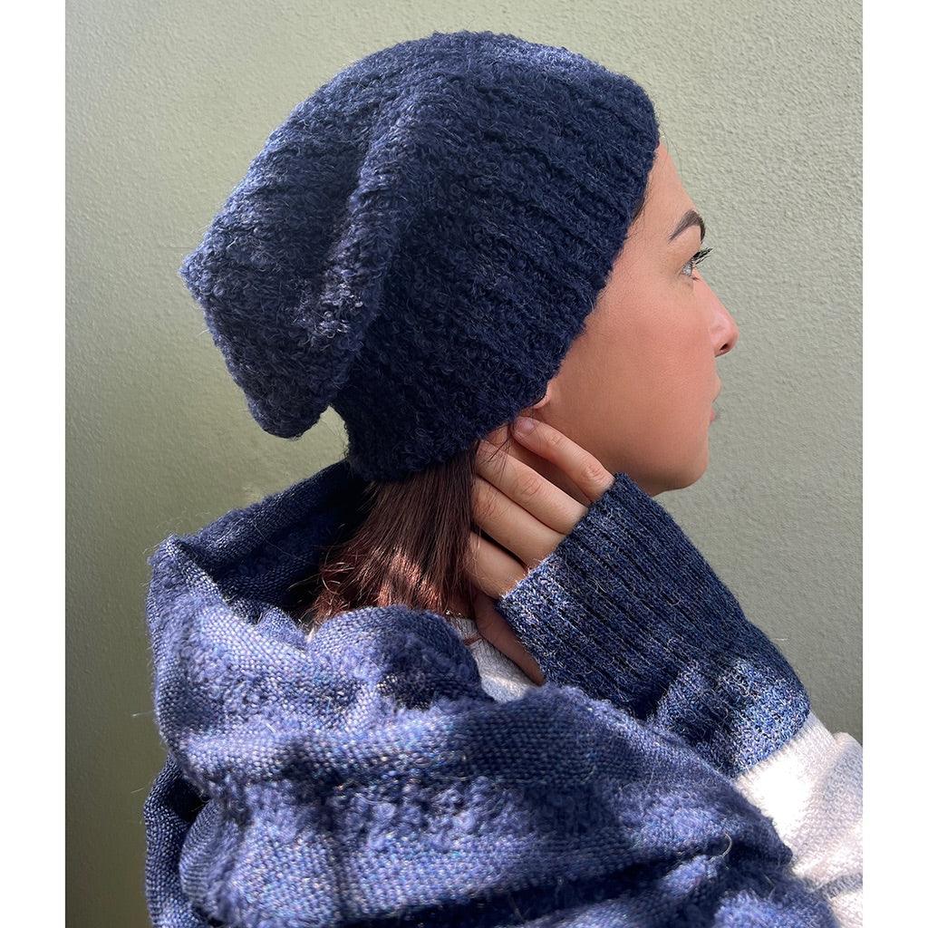 Navy Loop Knit Alpaca Beanie