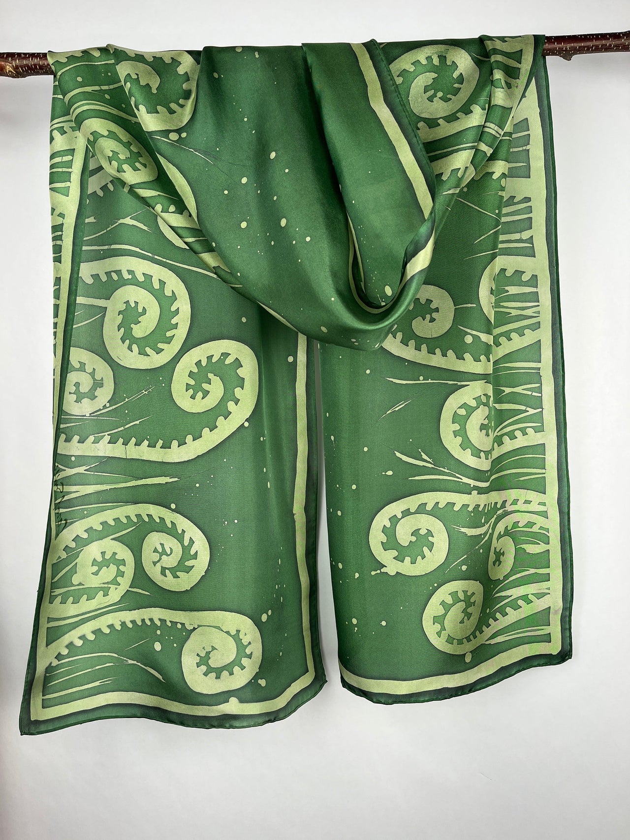 "Fiddlehead Fantasy" - Hand-dyed Silk Scarf