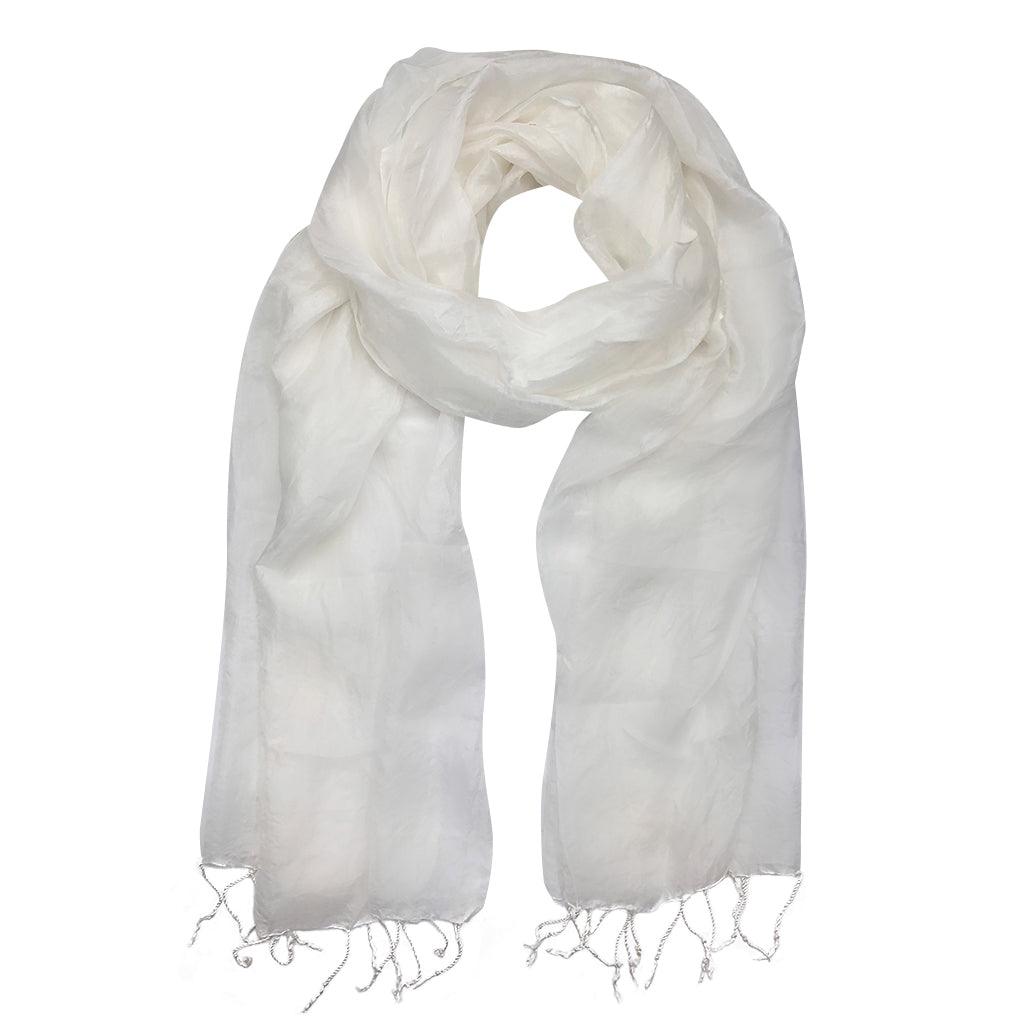 White Khmer Silk Scarf